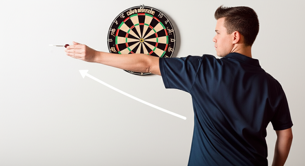 Darts player demonstrating proper stance and technique for beginners