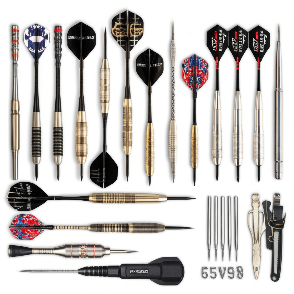 Essential darts equipment including different types of darts and flights