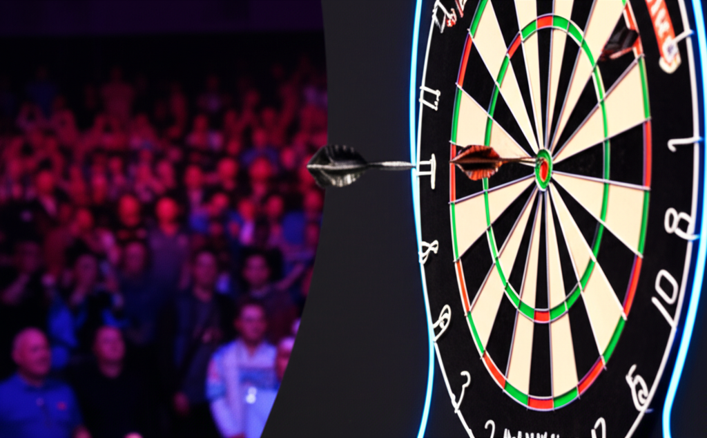 Modern professional darts tournament with large audience